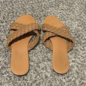 Size 10 Open Toe Flat Sandals Braided Strap Slip-on Slides Woven